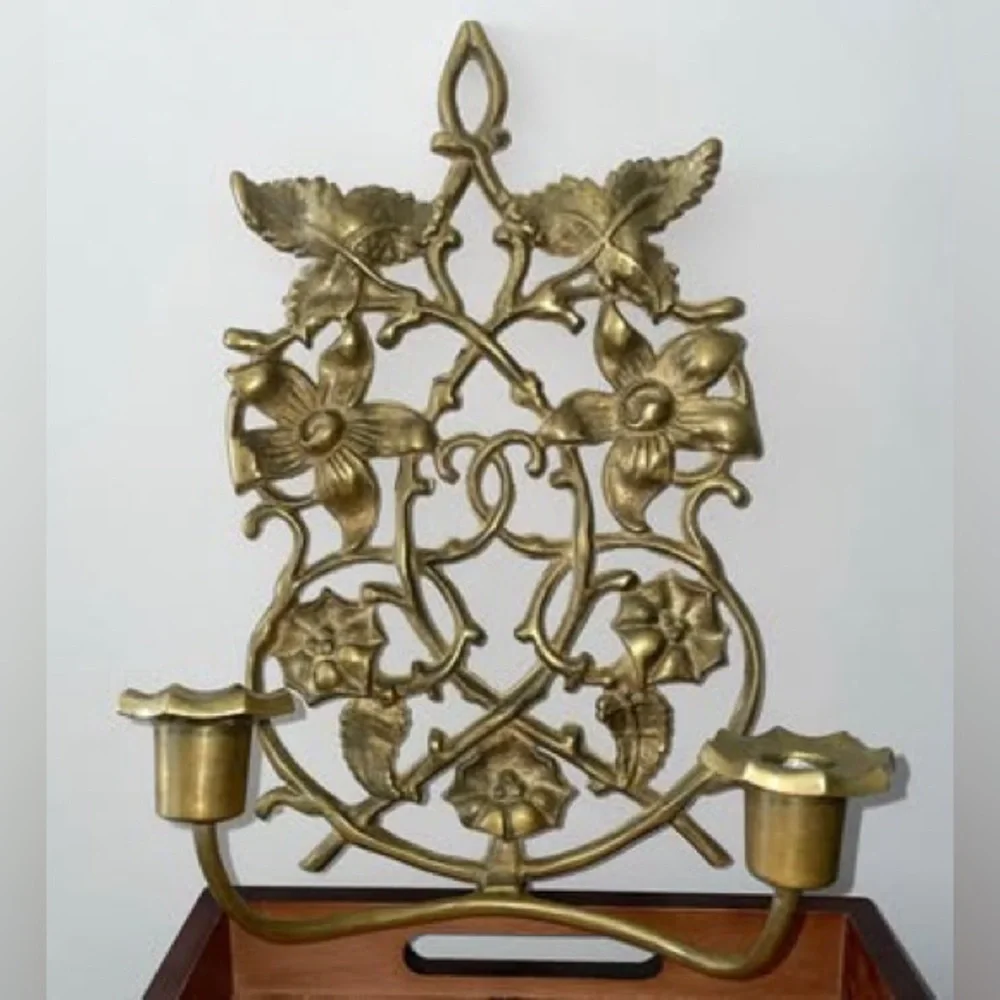 Hollywood Regency Cast Brass Wall Candleholder Gold Mid- Century